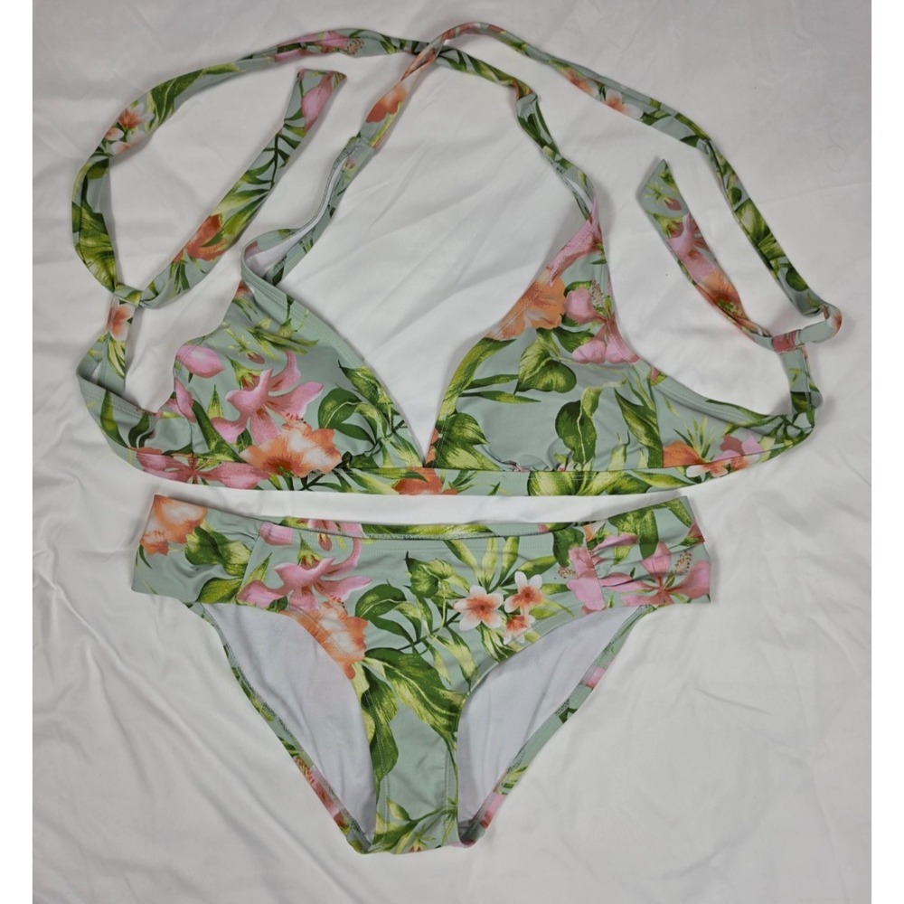 OP Ocean Pacific women's bikini top XL Bottom L Black triangle-style Swim Suite